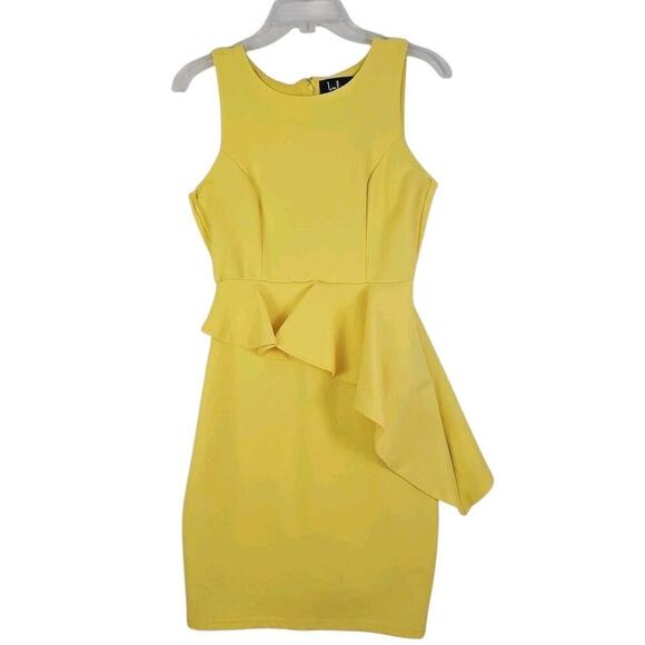 Lulu’s ~Woman Size S~ Yellow Pencil Stretch Sleeveless Dress w/Peplum. - Picture 5 of 13